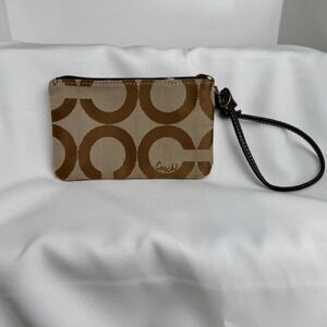 Coach Brown Signature Fabric Wristlet 7"x4.5"